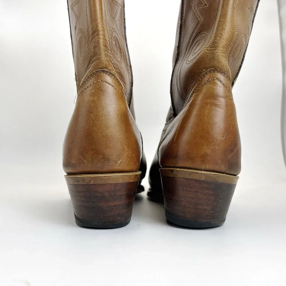 Thom McAn Western Cowboy Boots Mens Sz 9.5 Brown Leather Made in USA Vintage 70s